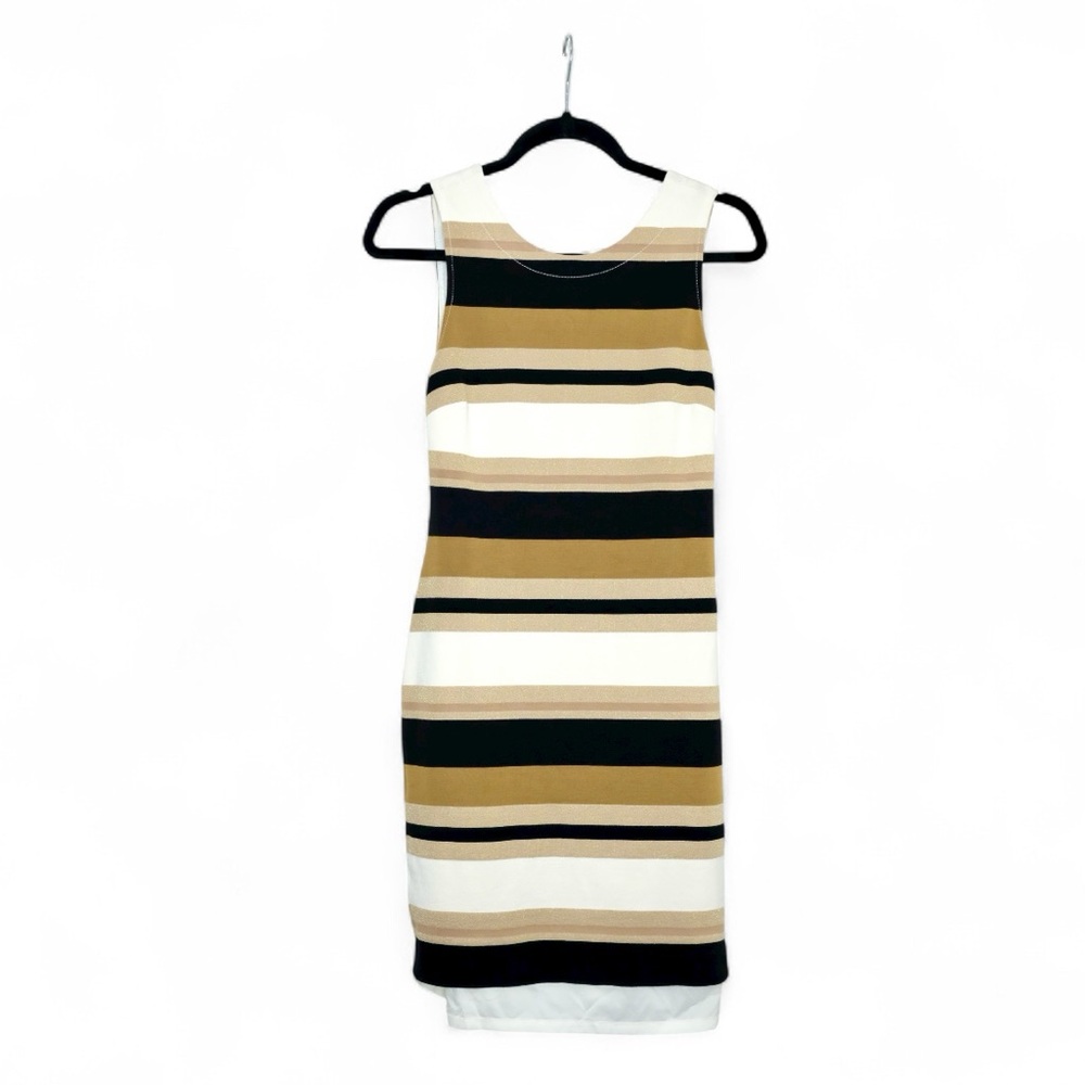 Banana Republic Striped Mini Dress - Black, White, Tan, Gold